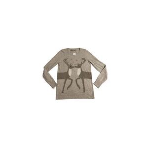 Ann Taylor Loft Tan Kissing Reindeer Embroidered LS Sweater